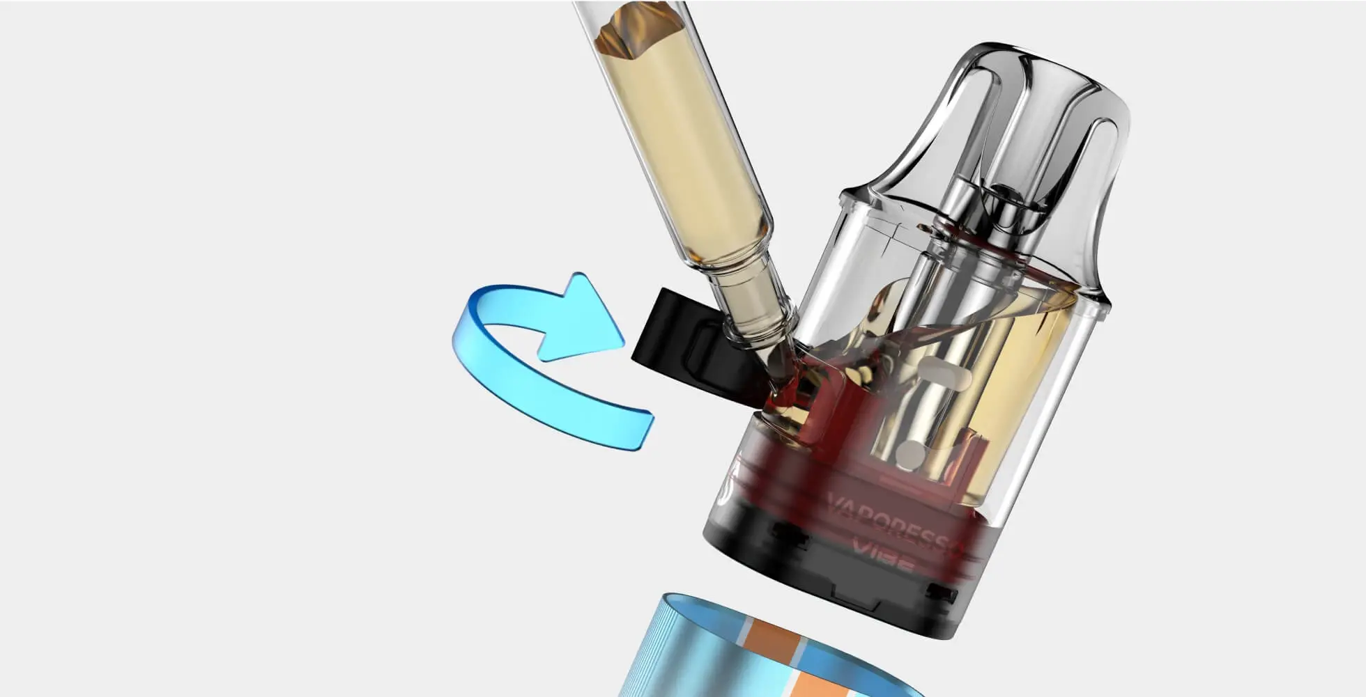 The VAPORESSO VIBE's visible pod being refilled, showcasing its easy-fill design. This feature makes it a user-friendly vape for simple and clean refilling.